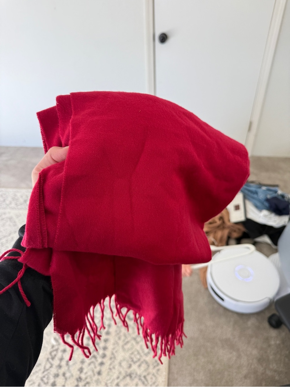 Red Women’s Fringe Scarf - Classic Solid Wrap